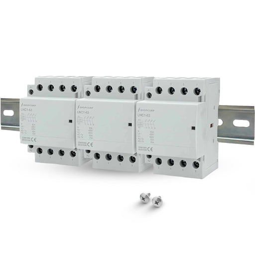 Shopcorp 63A 12 Pole (4x3) NO Contactor - IEC 400V - 110/120VAC Coil - with DIN Rail & Screws for HVAC, Motor & Lighting 