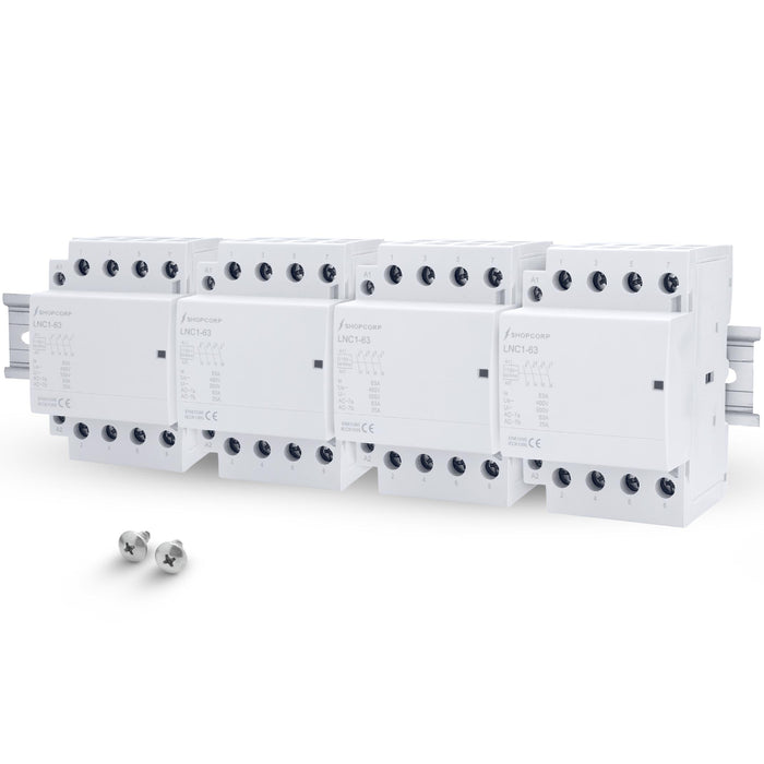 Shopcorp 63A 16 Pole (4x4) NO Contactor - IEC 400V 110/120VAC Coil - with DIN Rail & Screws for HVAC, Motor and Lighting