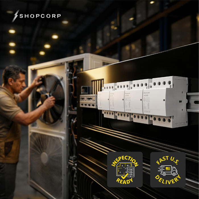 Shopcorp 63A 16 Pole (4x4) NO Contactor - IEC 400V 110/120VAC Coil - with DIN Rail & Screws for HVAC, Motor and Lighting - Technical Lifestyle