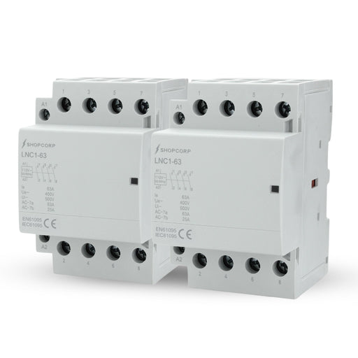 Shopcorp 63A 4 Pole NO IEC 400V Contactor - 110/120VAC Coil for HVAC, AC, Motor Load, and Lighting - 2 Pack