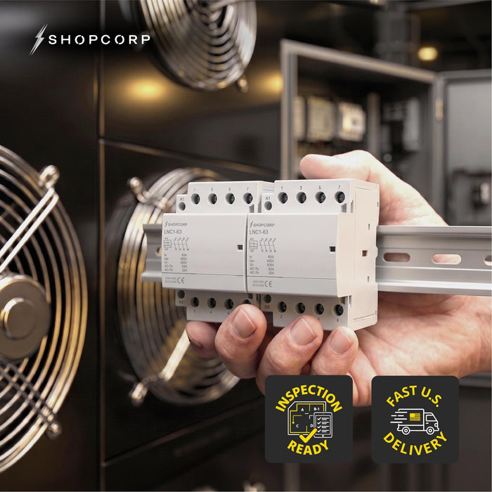 Shopcorp 63A 8 Pole (4x2) NO Contactor - 110/120VAC Coil, DIN Rail and Screws for HVAC, AC, Motor and Lighting - Technical Lifestyle
