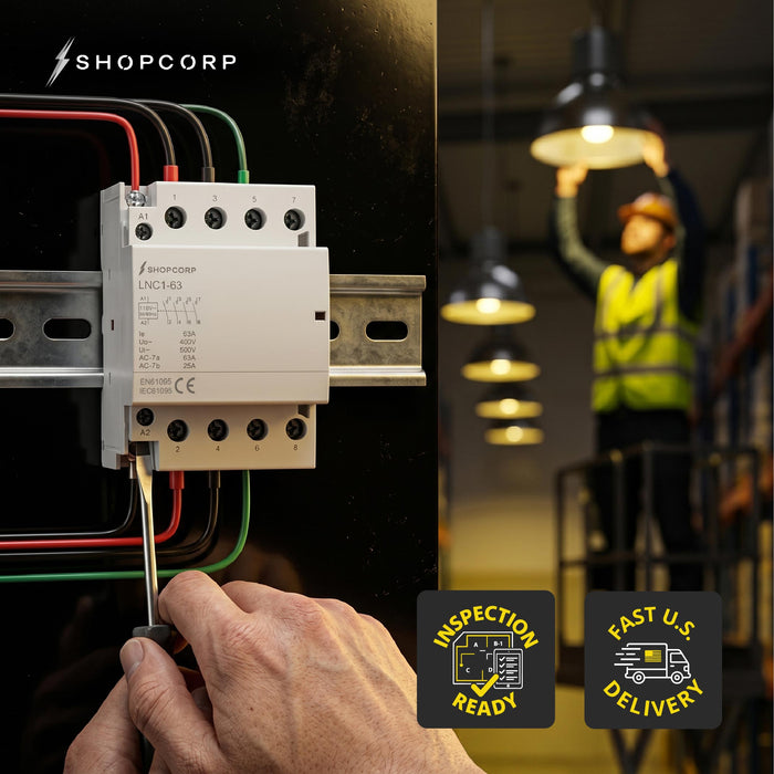Shopcorp 60A 4 Pole NO Contactor - IEC 400V - 110/120VAC Coil  for HVAC, Motor & Lighting - Technical Lifestyle
