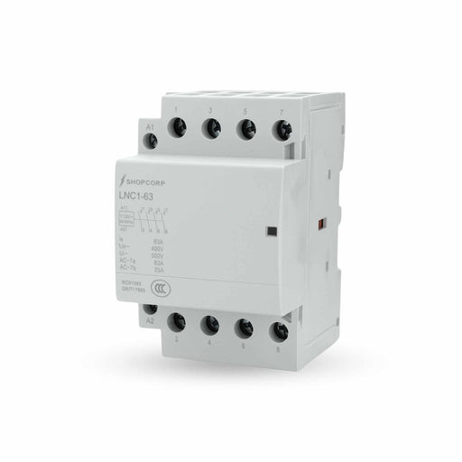 Shopcorp 63A 4 Pole NO IEC 400V Contactor - 110/120VAC Coil for HVAC, AC, Motor Load, and Lighting