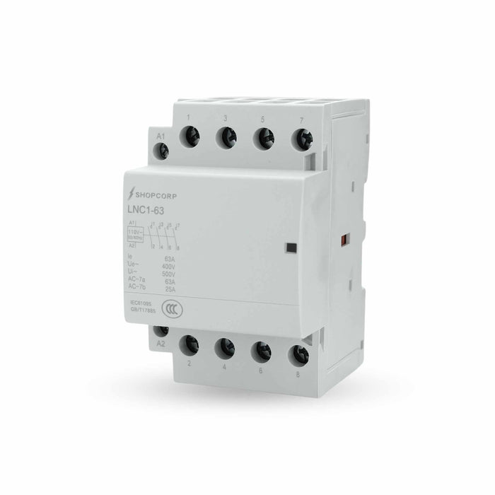 Shopcorp 63A 4 Pole NO IEC 400V Contactor - 110/120VAC Coil for HVAC, AC, Motor Load, and Lighting
