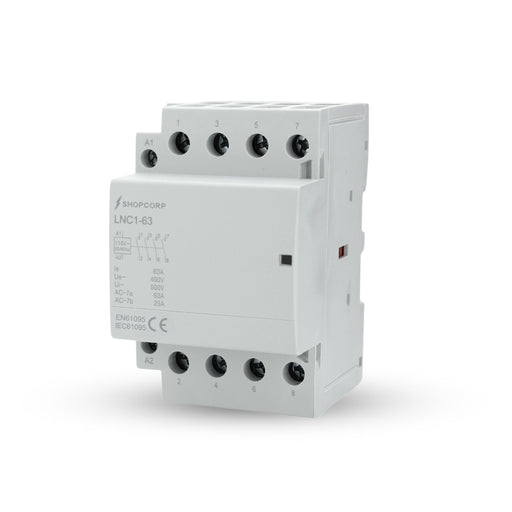 Shopcorp 63A 4 Pole NO IEC 400V Contactor - 110/120VAC Coil for HVAC, AC, Motor Load, and Lighting