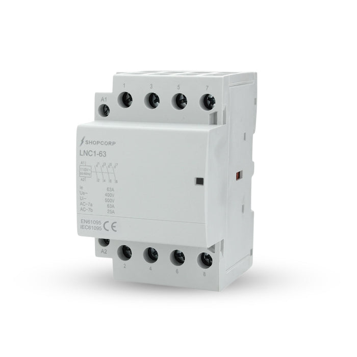 Shopcorp 63A 4 Pole NO IEC 400V Contactor - 110/120VAC Coil for HVAC, AC, Motor Load, and Lighting