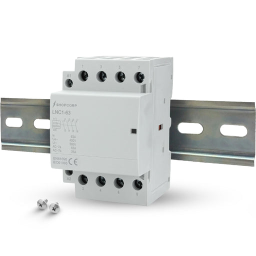 Shopcorp 63 Amp 4 Pole Normally Open Contactor - IEC 400V - 110/120VAC Coil for HVAC Systems, AC, Motor Load, & Lighting - Main