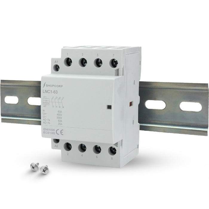 Shopcorp 63 Amp 4 Pole Normally Open Contactor - IEC 400V - 110/120VAC Coil for HVAC Systems, AC, Motor Load, & Lighting - Main