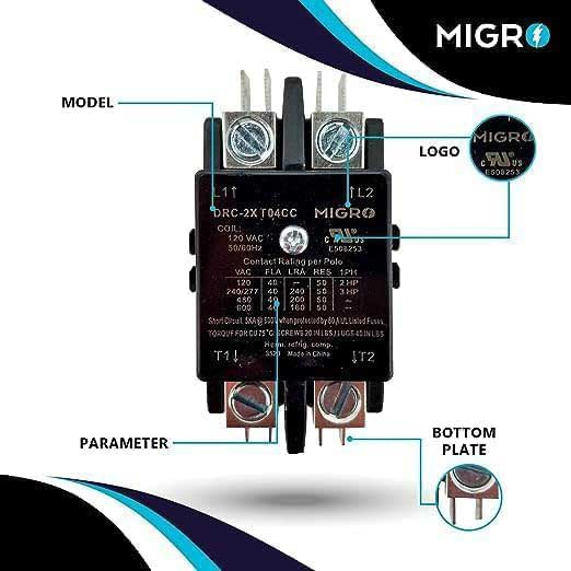 Migro 40A 2 Pole 600V, 24V, Inductive 40A / Resistive 50 A Contactor for HVAC and Lighting with NEMA standards - 2 pack