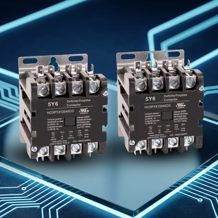 5y6 40A 4 Pole 600V Definite Purpose, NO Contactor - 110/120VAC Coil for HVAC and Lighting - UL Certified - 2 pack