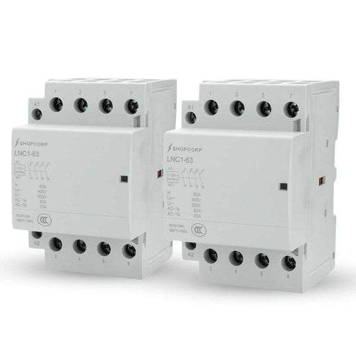 Shopcorp 63A 4 Pole NO IEC 400V Contactor - 110/120VAC Coil for HVAC, AC, Motor Load, and Lighting - 2 Pack