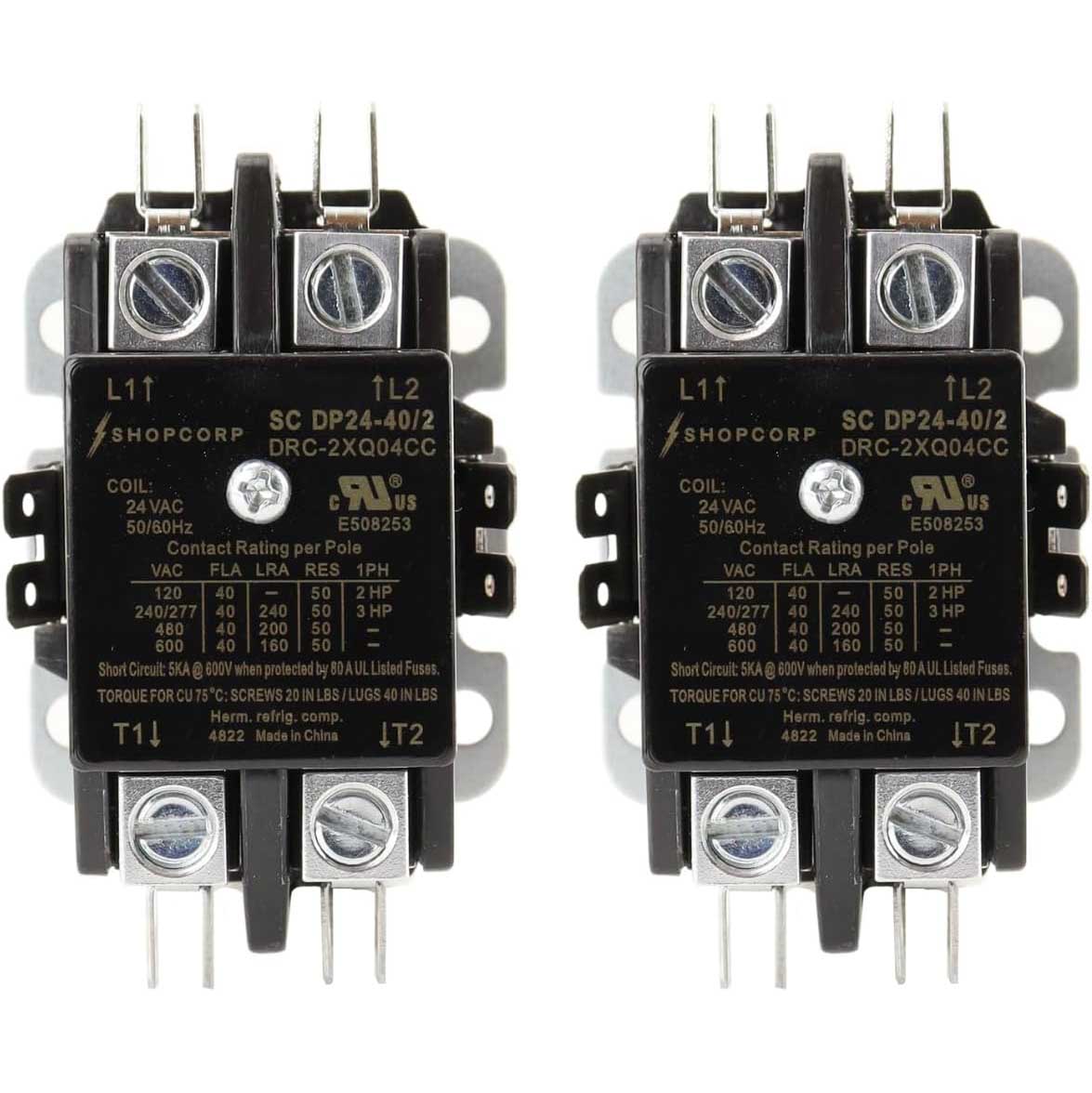 Contactor 40A, 600V, 24V, 2 Pole, Inductive 40A/Resistive 50A ...