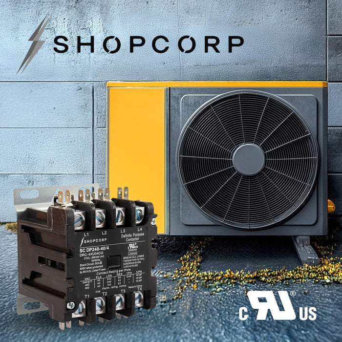 Shopcorp 40 Amp 4 Pole Definite Purpose Contactor – 208/240VAC Coil for HVAC, Refrigeration & Heat Pump Systems