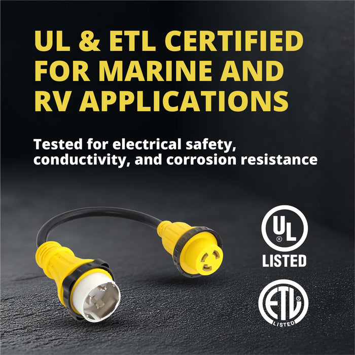 Shopcorp 50A to 30A Marine Shore Power Adapter Cord. SS2-50P to L5-30R, 1.5FT Heavy-Duty STW Cable, UL/ETL Certified