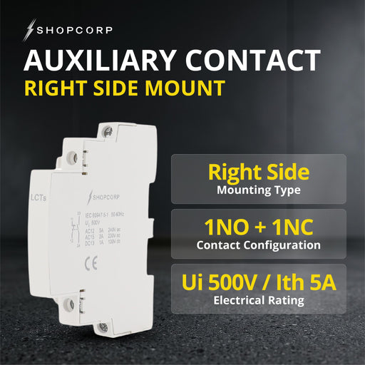 Shopcorp Auxiliary Contact for AC Contactor 1 NO 1 NC Auxiliary Contact Block, Right Side Mounting Location