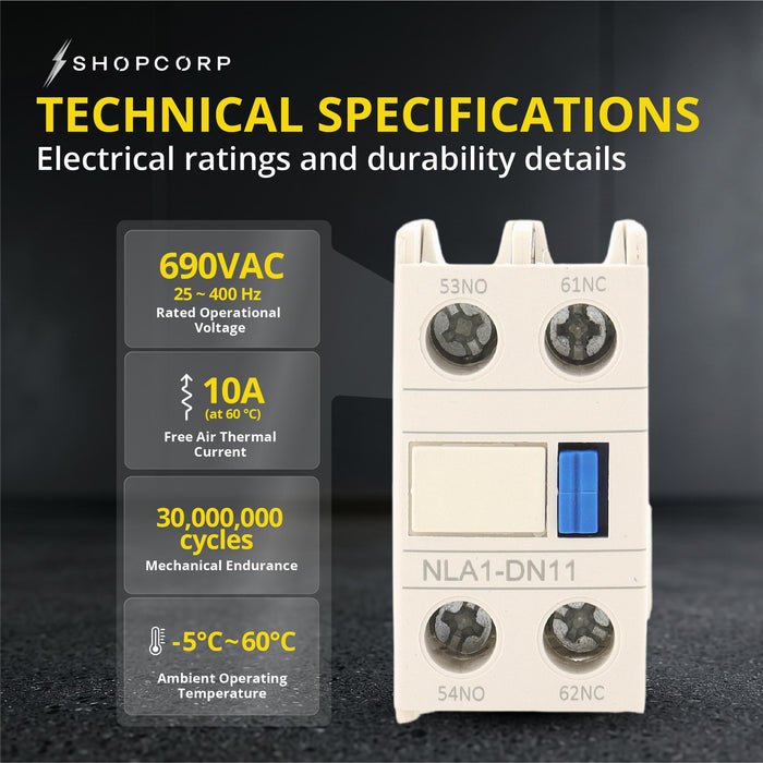 Shopcorp Auxiliary Contact LA1-D11 for AC Contactor 1 NO 1 NC Auxiliary Contact Block, Front Mount Design Contactor
