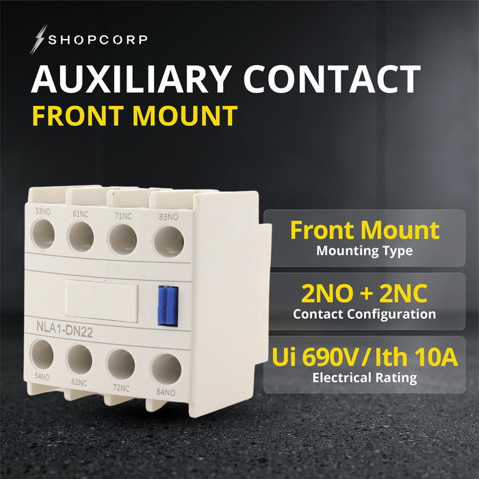 Shopcorp Auxiliary Contact LA1-D22 for AC Contactor 2 NO 2 NC Auxiliary Contact Block, Front Mount Design Contactor