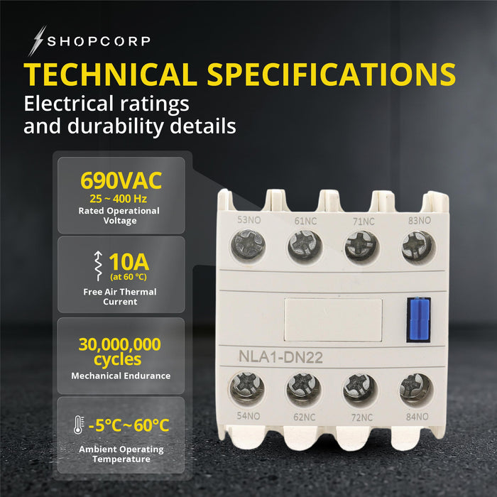Shopcorp Auxiliary Contact LA1-D22 for AC Contactor 2 NO 2 NC Auxiliary Contact Block, Front Mount Design Contactor