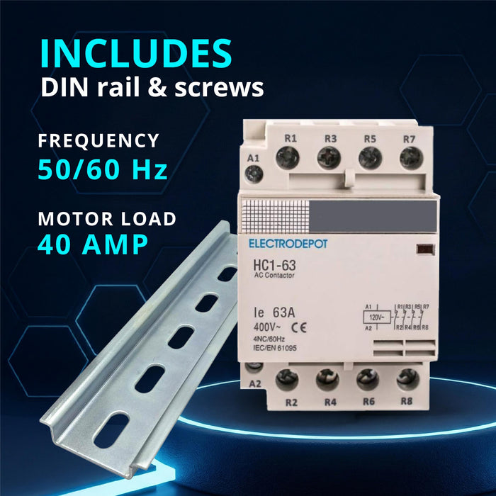 Electrodepot 40A 4 Pole Normally Closed Contactor 400V  - 110/120VAC