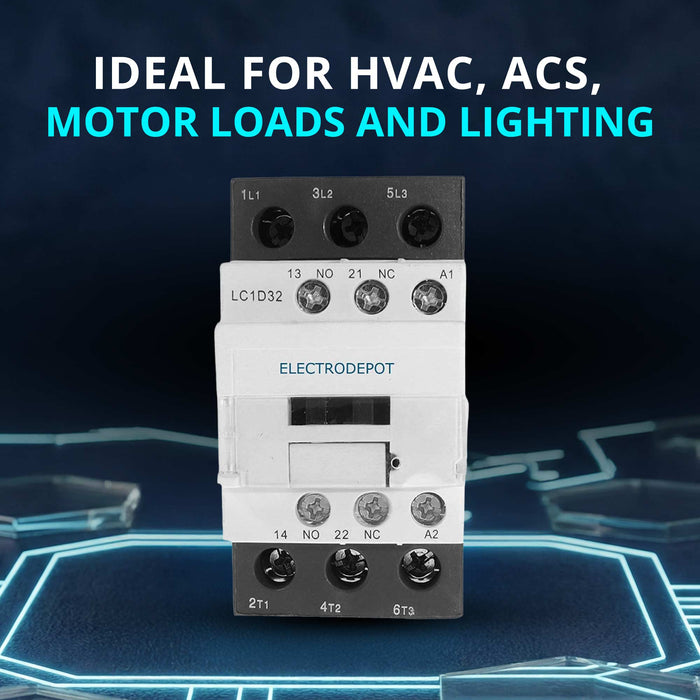 Electrodepot 30A 3 Pole IEC 660V Contactor - Normally Open and Auxiliary 1NO/1NC - 110/120VAC Coil for HVAC, AC, Motor Load and Lighting (2 pack)