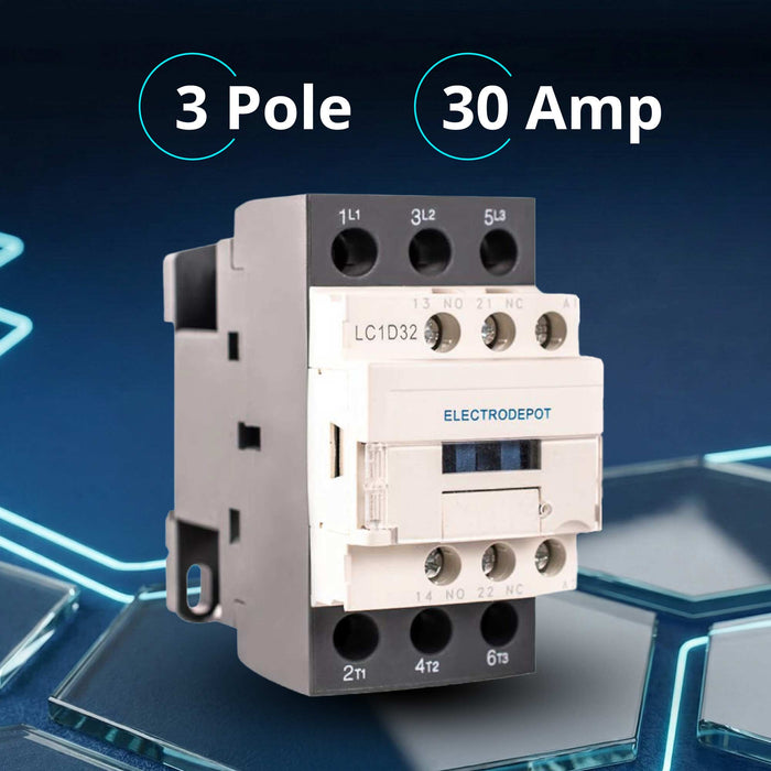 Electrodepot 30A 3 Pole IEC 660V Contactor - Normally Open and Auxiliary 1NO/1NC - 110/120VAC Coil for HVAC, AC, Motor Load and Lighting (2 pack)