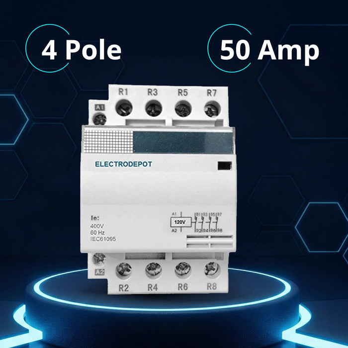 Electrodepot 50 Amp 4 Pole Normally Open Contactor 400V - 110/120VAC Coil for HVAC, AC, Motor Loads and Lighting Systems