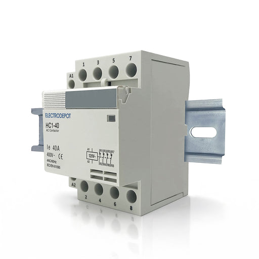 Electrodepot 40A 4 Pole Normally Closed 400V Contactor - 110/120VAC, Includes DIN Rail and 2 Screws for HVAC, AC, Motor Load and Lighting