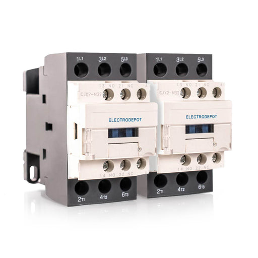 Electrodepot 30A 3 Pole IEC 660V Contactor - Normally Open and Auxiliary 1NO/1NC - 110/120VAC Coil for HVAC, AC, Motor Load and Lighting (2 pack)