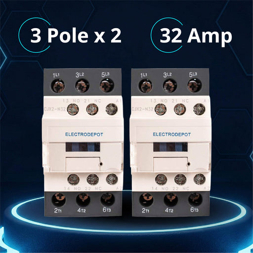 Electrodepot 30A 3 Pole IEC 660V Contactor - Normally Open and Auxiliary 1NO/1NC - 110/120VAC Coil for HVAC, AC, Motor Load and Lighting (2 pack)