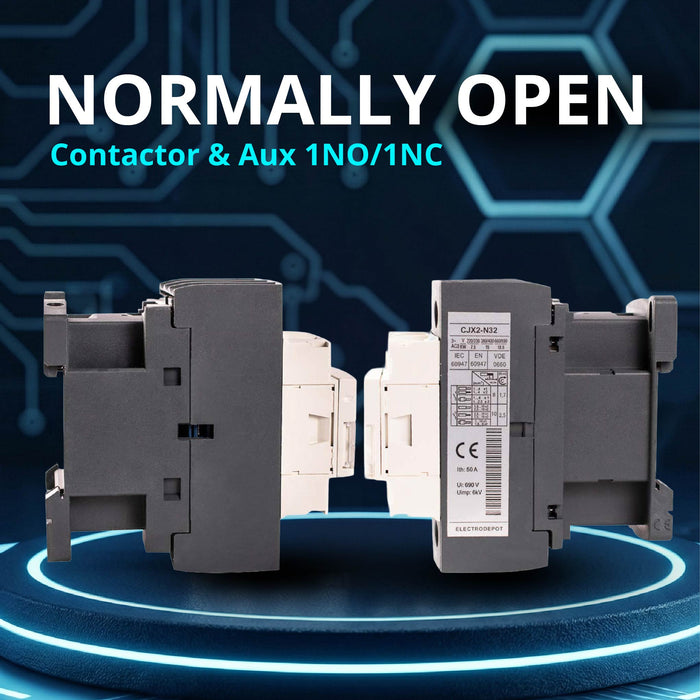 Electrodepot 30A 3 Pole IEC 660V Contactor - Normally Open and Auxiliary 1NO/1NC - 110/120VAC Coil for HVAC, AC, Motor Load and Lighting (2 pack)