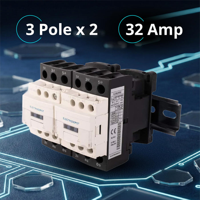 Electrodepot Contactor - 30A 6 Pole (3 Pole x 2) NO and Aux 1NO/1NC - 110/120V Coil, Includes DIN Rail and 2 Screws - for HVAC, AC, Motor Load and Lighting