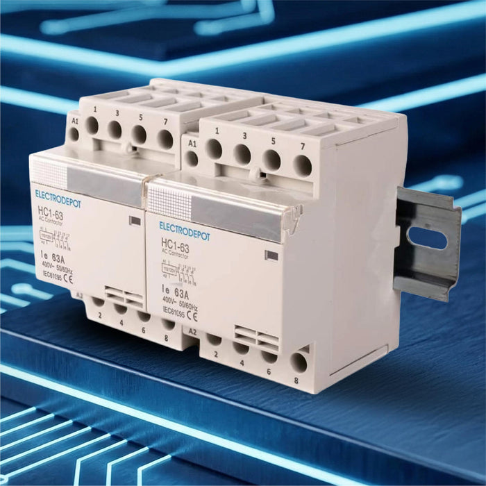 Electrodepot 40A 8 Pole (4 Pole x 2) NO Contactor - 110/120VAC Coil, with DIN Rail for HVAC, AC, Motor Load and Lighting Systems