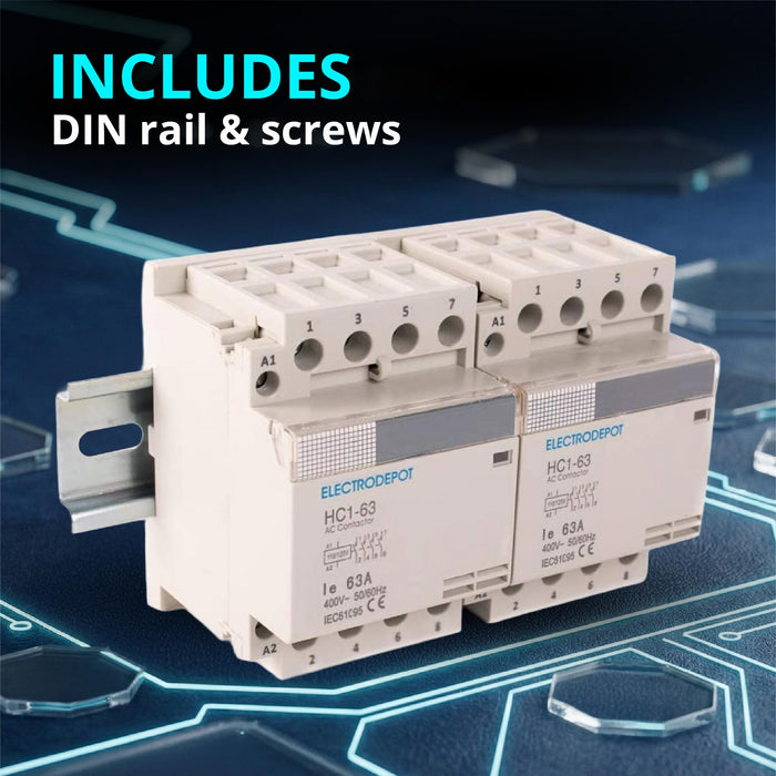 Electrodepot 40A 8 Pole (4 Pole x 2) NO Contactor - 110/120VAC Coil, with DIN Rail for HVAC, AC, Motor Load and Lighting Systems