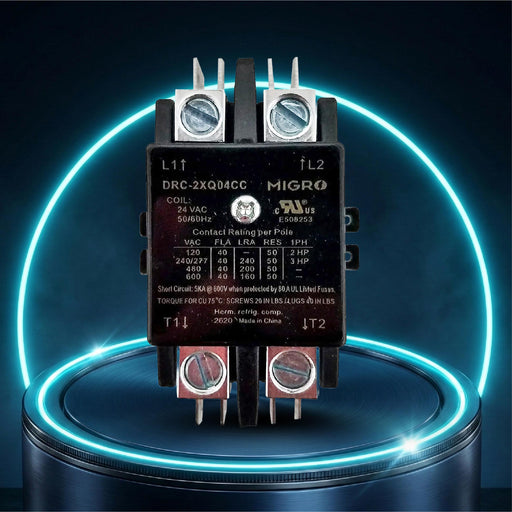 Migro 40A 2 Pole 600V - 24V, Inductive 40A / Resistive 50 A Contactor for HVAC and Lighting with NEMA standards | 2 pack