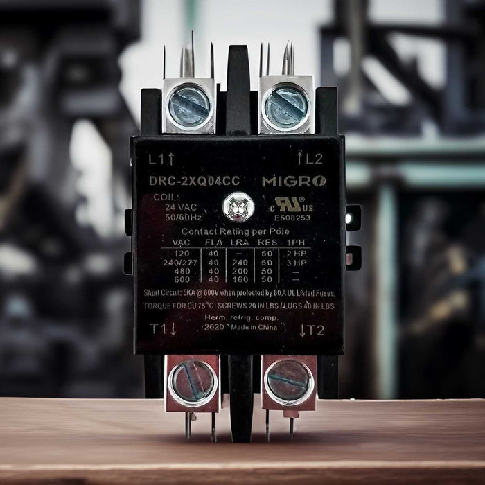 Migro 40A 2 Pole 600V, 24V, Inductive 40A / Resistive 50 A Contactor for HVAC and Lighting with NEMA standards