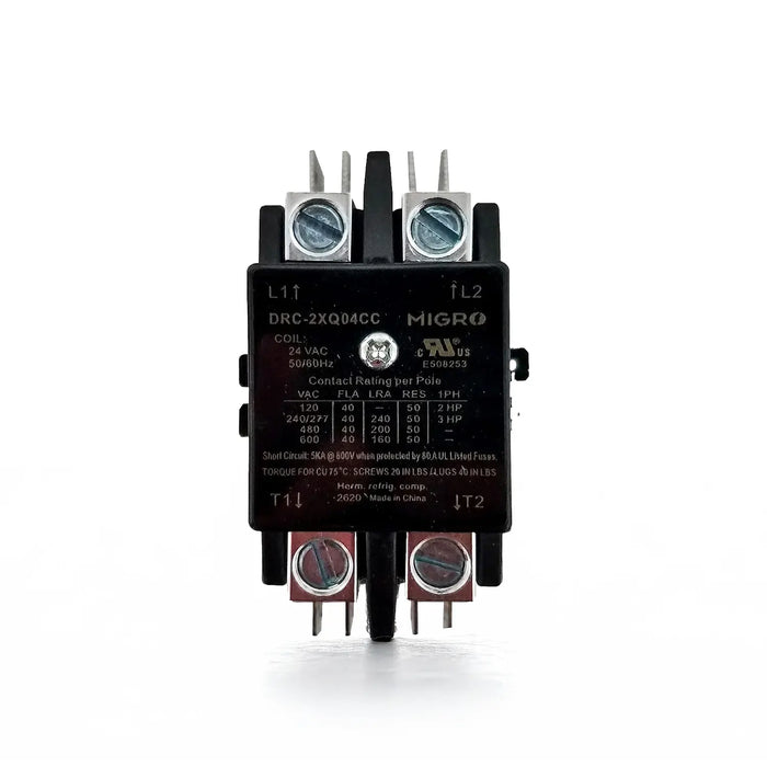 Migro 40A 2 Pole 600V, 24V, Inductive 40A / Resistive 50 A Contactor for HVAC and Lighting with NEMA standards