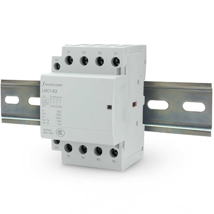 Shopcorp 40A 4 Pole Normally Closed Contactor IEC 400V - 110/120VAC Coil whit DIN Rail for HVAC, AC, Motor Load, and Lighting