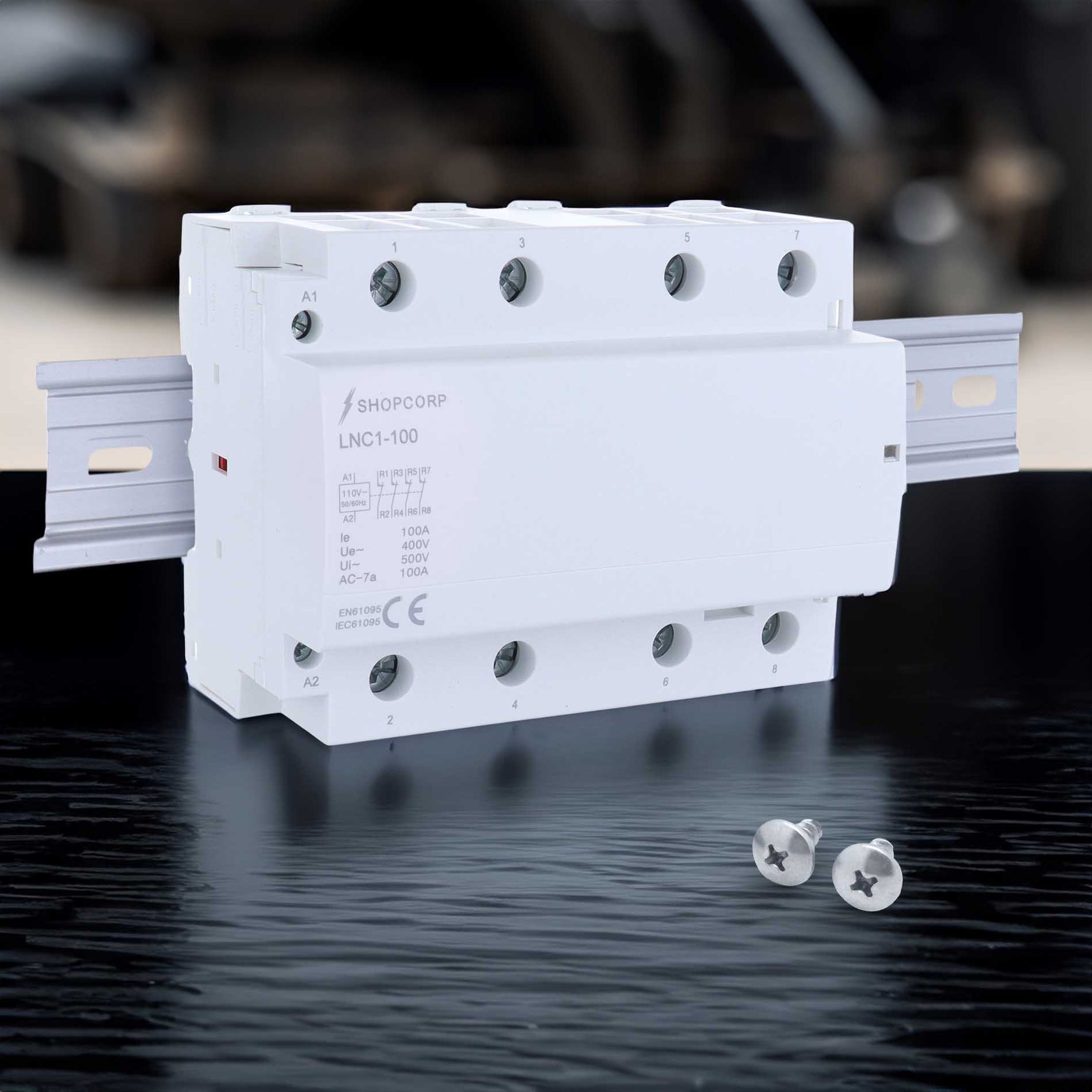 Closed Contactor Contactor, 4 Pole Normally Closed, 110/120V, 100A + Aluminum DIN Rail ...