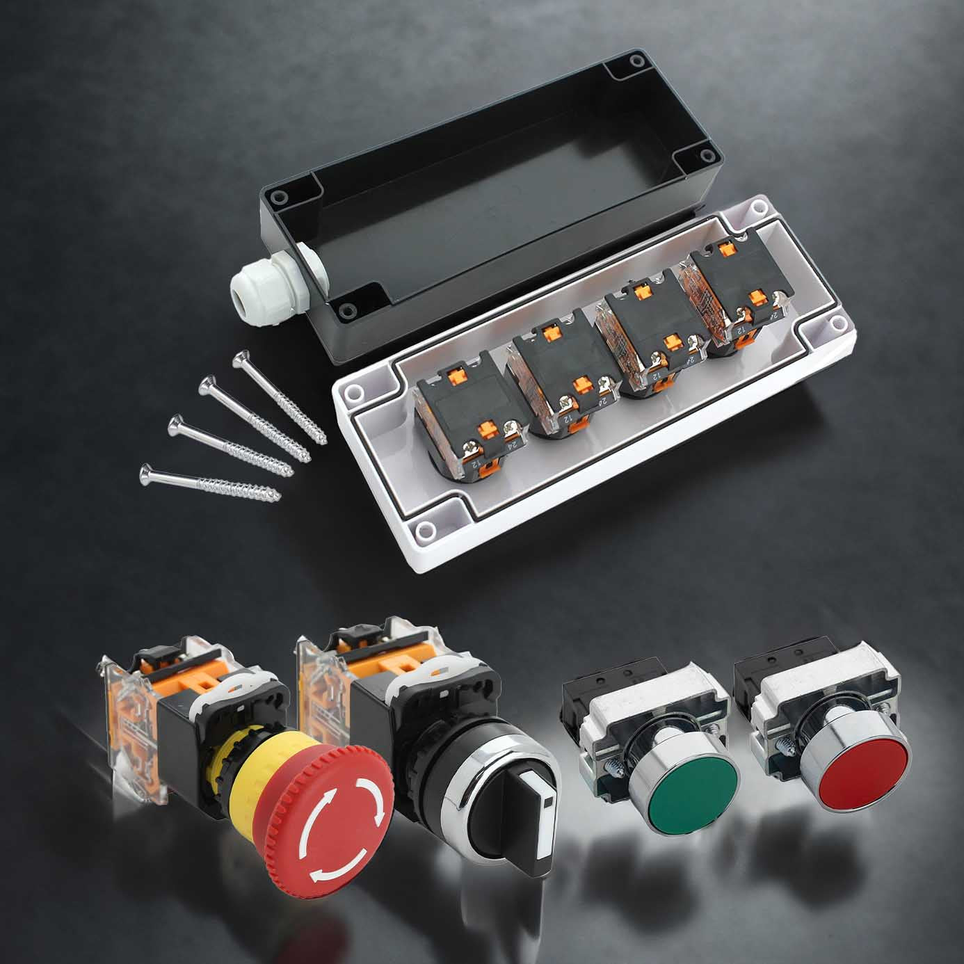 Load Switch Control Box Control Station Box Set, Includes 3 Push Buttons and Rotary Switch ...