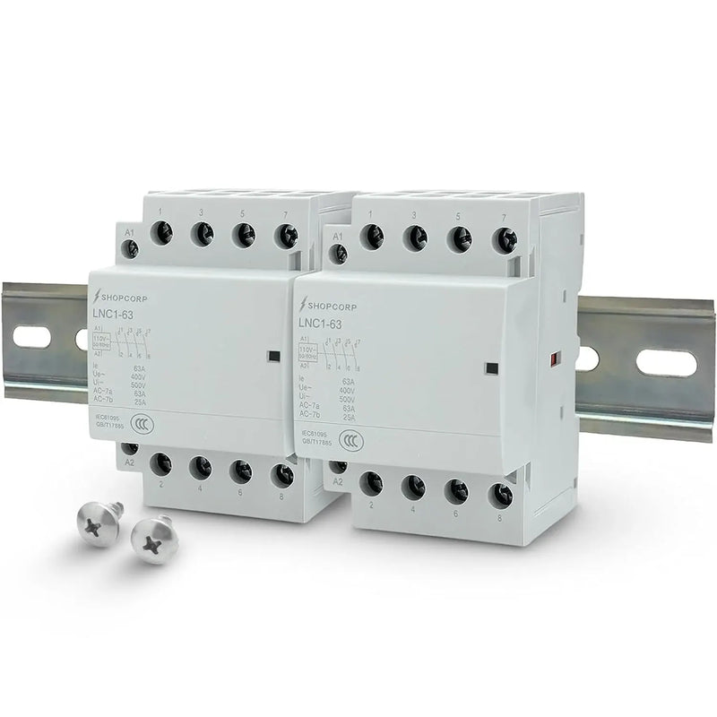 Shopcorp 40A 8 Pole (4x2) NO Contactor - 110/120VAC Coil, DIN Rail and Screws for HVAC, AC, Motor and Lighting