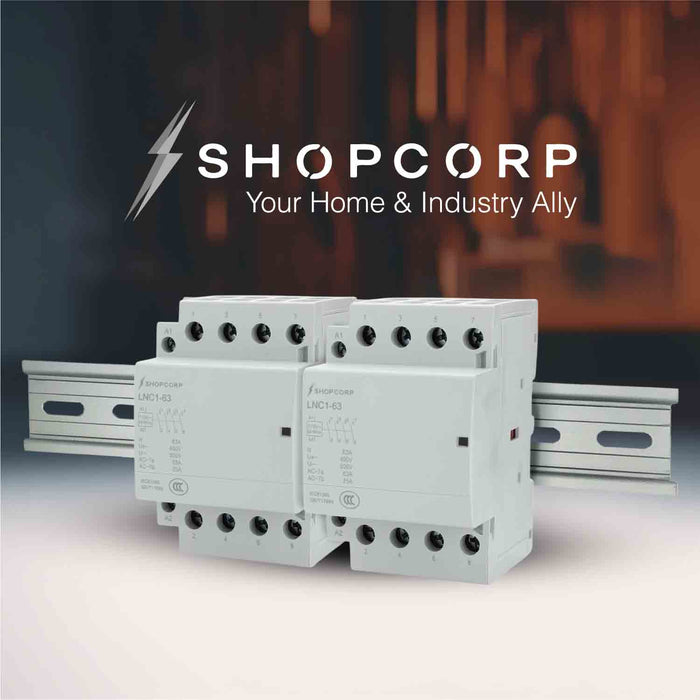 Shopcorp 40A 8 Pole (4x2) NO Contactor - 110/120VAC Coil, DIN Rail and Screws for HVAC, AC, Motor and Lighting