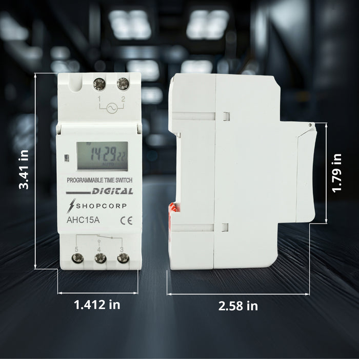 Shopcorp HD Display Memory Function Timer - ATHC 15A, 110V, DIN Rail Mounting