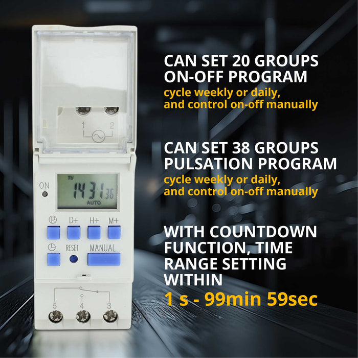 Shopcorp HD Display Memory Function Timer - ATHC 15A, 110V, DIN Rail Mounting