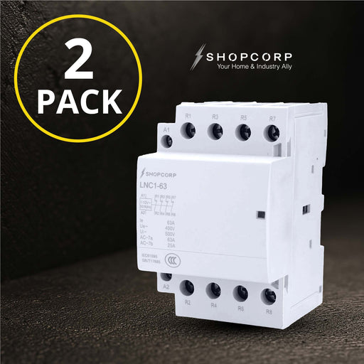 Shopcorp 60A 4 Pole Normally Closed Contactor - IEC 400V - 110/120VAC Coil | 2 Pack | for HVAC Systems, AC, Motor Load and Lighting 2 Pack