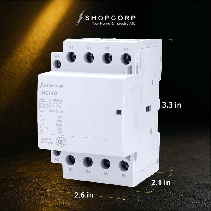 Shopcorp 40A 4 Pole Normally Closed Contactor IEC 400V - 110/120VAC Coil w/ DIN Rail for HVAC, AC, Motor Load & Lighting