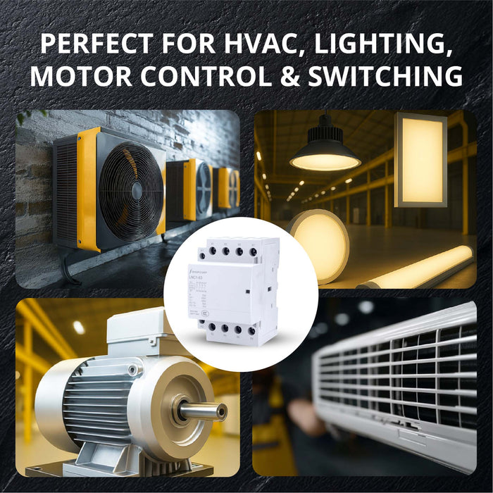 Shopcorp 40A 4 Pole Normally Closed Contactor IEC 400V - 110/120VAC Coil w/ DIN Rail for HVAC, AC, Motor Load & Lighting