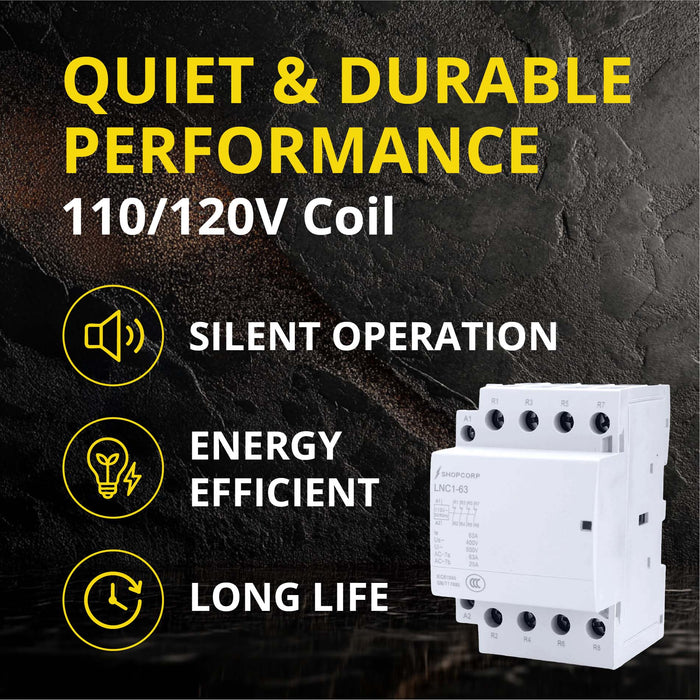 Shopcorp 40A 4 Pole Normally Closed Contactor IEC 400V - 110/120VAC Coil w/ DIN Rail for HVAC, AC, Motor Load & Lighting