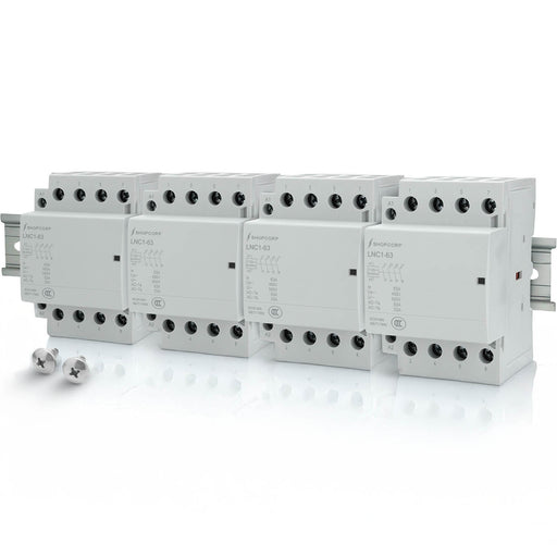 Shopcorp 50A 16 Pole (4x4) NO Contactor - IEC 400V - 110/120VAC Coil - With 8" DIN Rail and 2 Number 10 Screws for HVAC, AC, Motor and Lighting