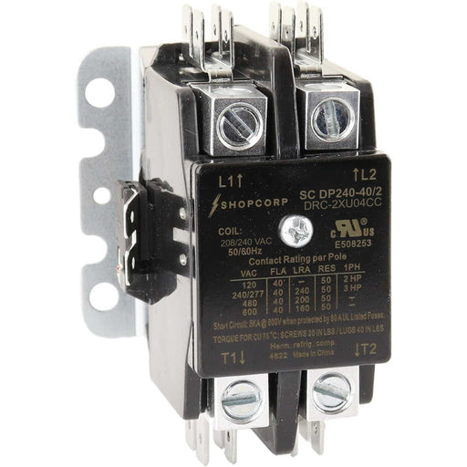 Shopcorp 40 Amp 2 Pole Definite Purpose Contactor | 50A RES, 240V Coil, UL Listed for HVAC, Lighting & Motor Load Applications