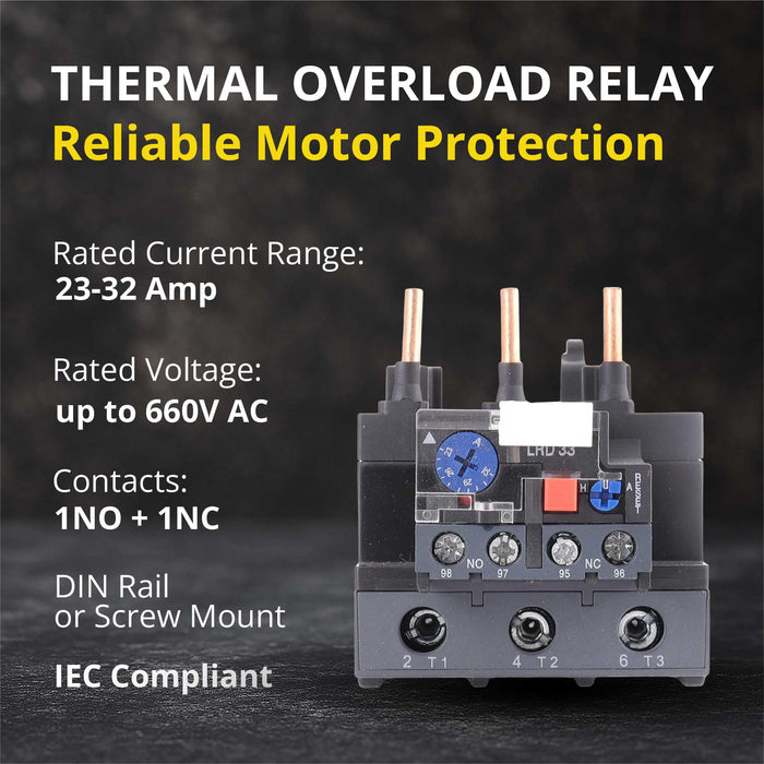 Thermal Overload Relay LR2-D33 (23–32A) – Motor Protection Relay with 1NO/1NC, IEC Rated, DIN Rail Mount